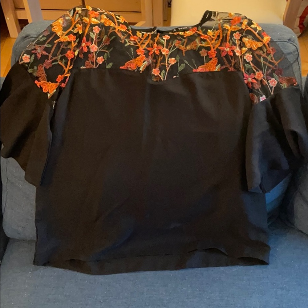 Black chiffon flower top